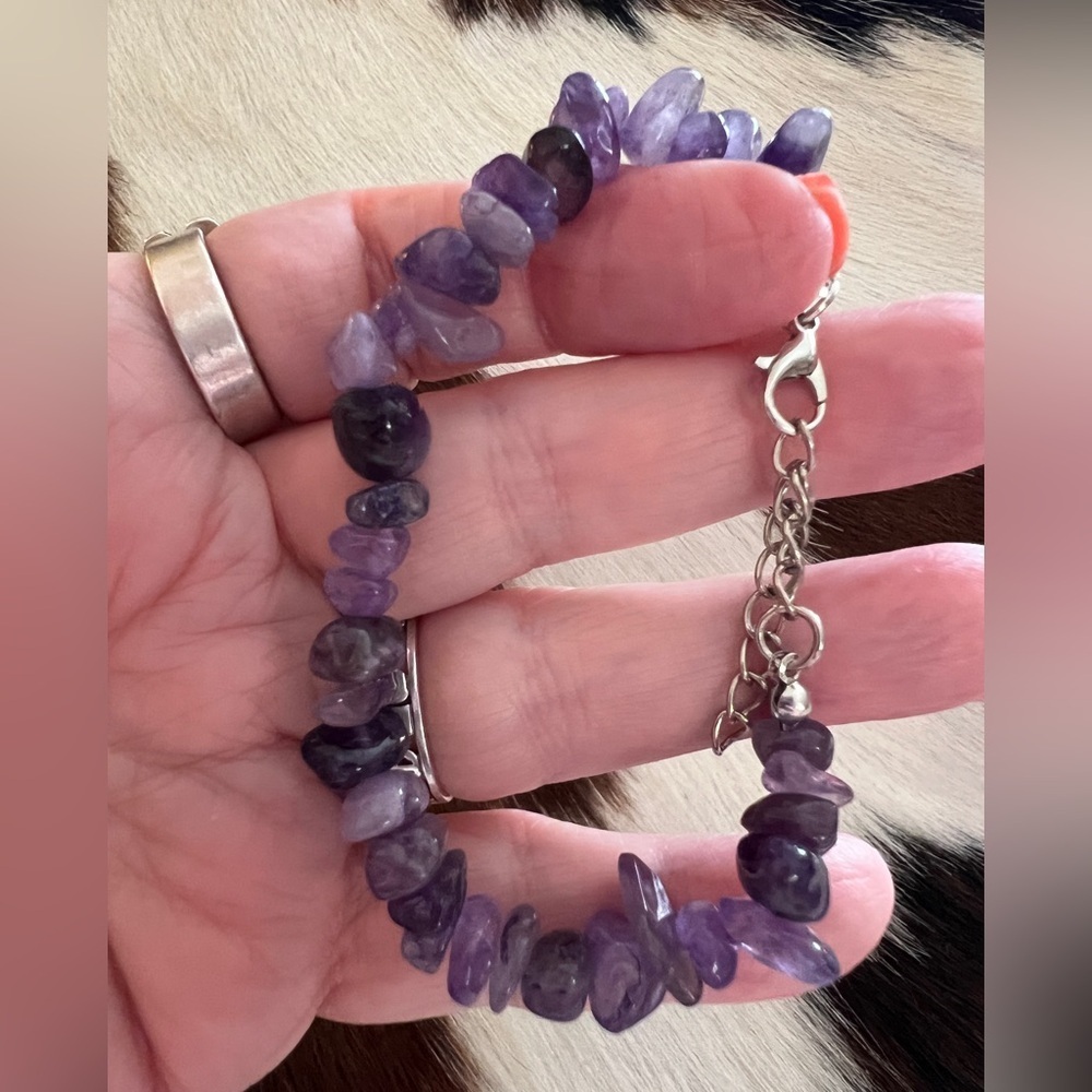 ❤️ Amethyst Gemstone Bracelet Adjustable 6 to 8” Bohemian Ethnic Style - Picture 1 of 7